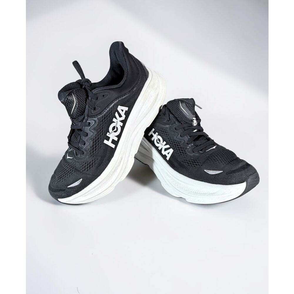 HOKA Bondi 9 Women’s 8.5B Black White Running Shoes 1162012-BWHT
